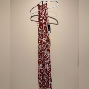 MSK Arabian Spice Brown & White Halter Dress with Bold Floral Print